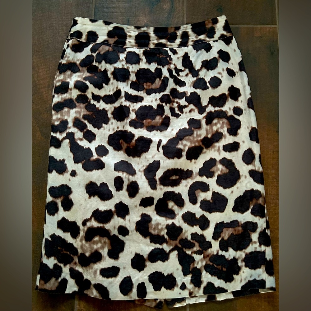 BANANA REPUBLIC Brown Cream Animal Skin Print Pencil Skirt Size 0 Linen Rayon
